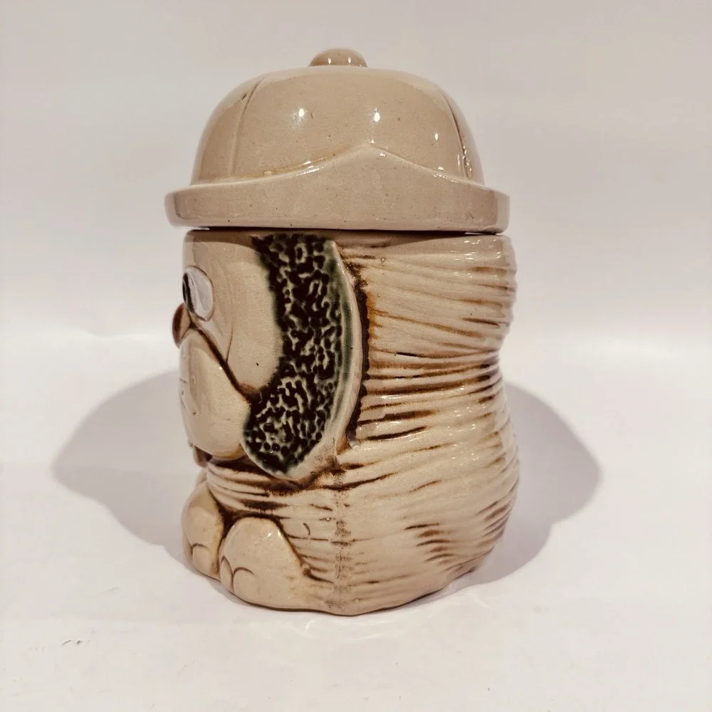Vintage 70s Mount Clemens Art Pottery Dog Cookie Jar W Hat Lid‎ USA